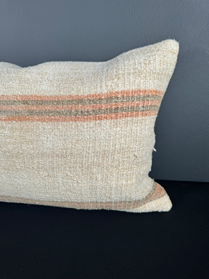 Turkish Hemp Pillow Cushion Natural Beige Rust Pillow Cushion Cover 16" x 24" #30155
