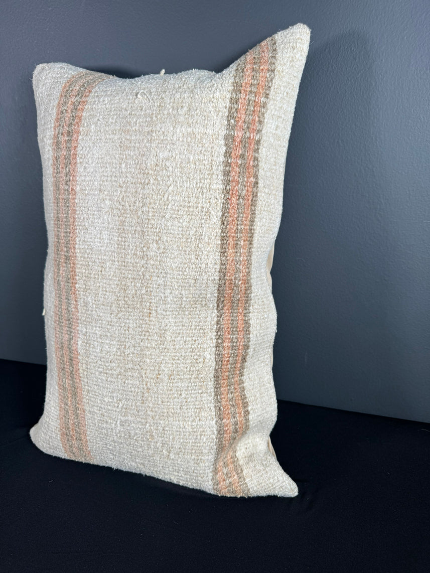 Turkish Hemp Pillow Cushion Natural Beige Rust Pillow Cushion Cover 16" x 24" #30155