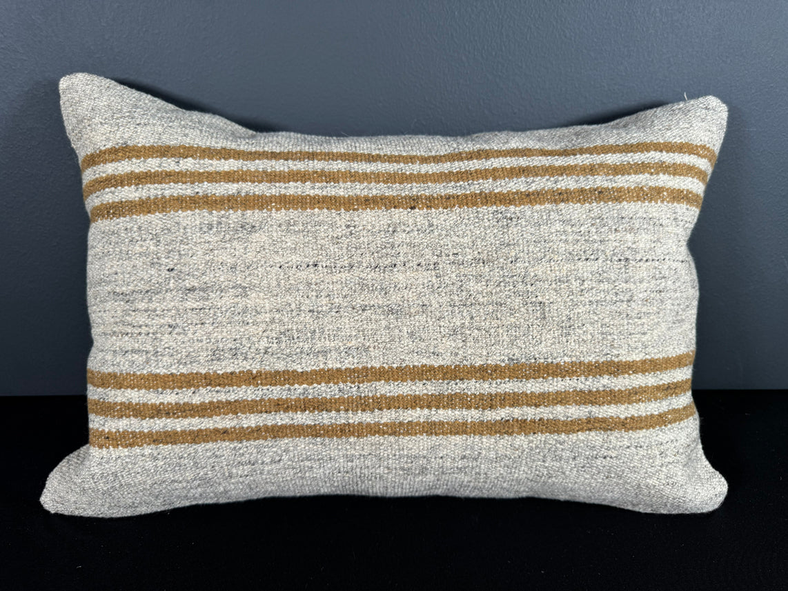 Turkish Hemp Pillow Cushion Natural Beige Rust Pillow Cushion Cover 16" x 24" #30065