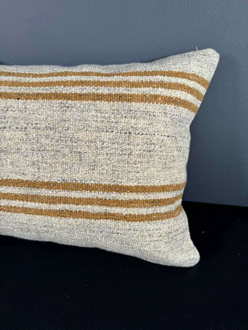 Turkish Hemp Pillow Cushion Natural Beige Rust Pillow Cushion Cover 16" x 24" #30065