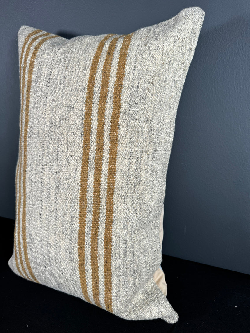 Turkish Hemp Pillow Cushion Natural Beige Rust Pillow Cushion Cover 16" x 24" #30065