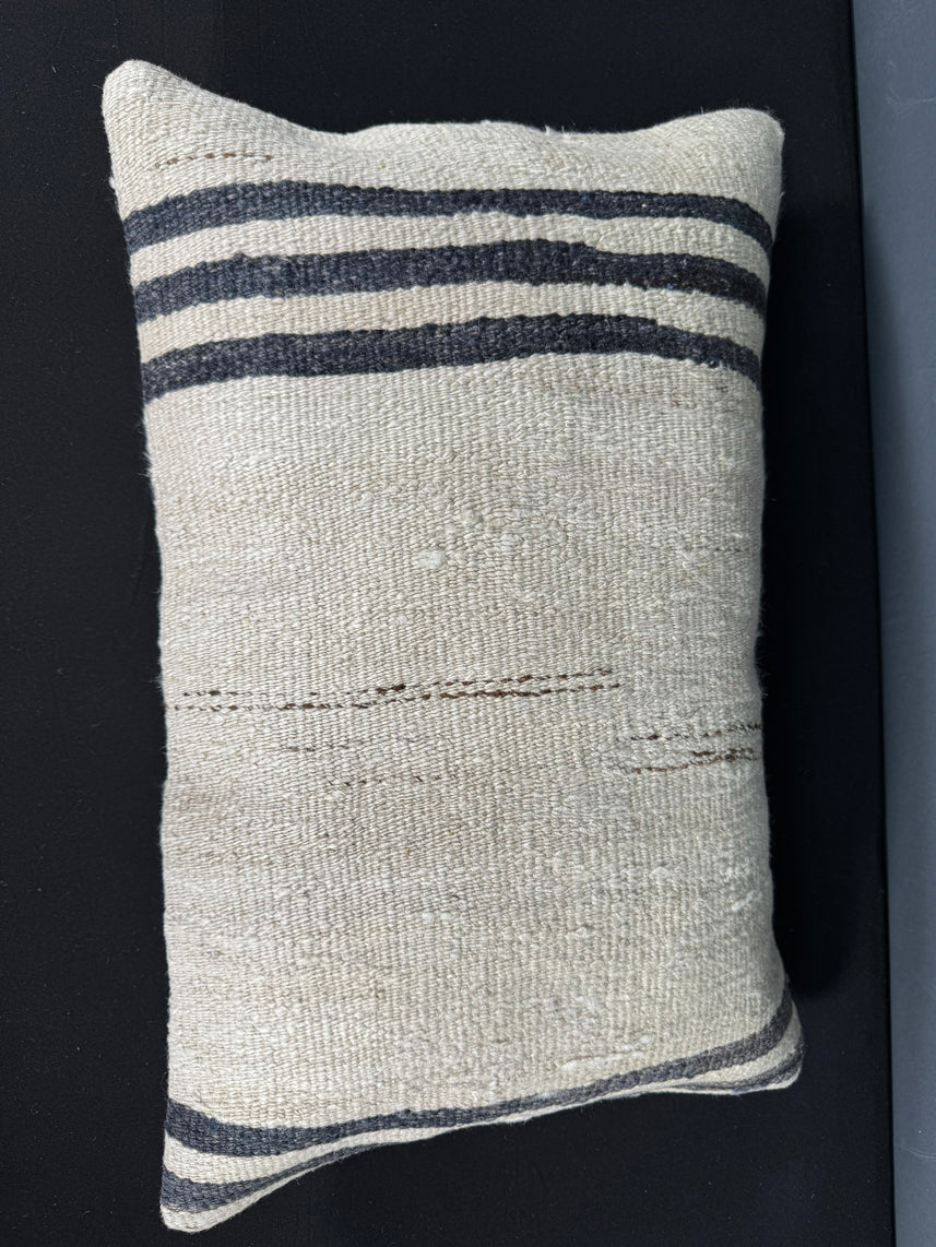 Turkish Hemp Pillow Cushion Natural Beige Black Pillow Cushion Cover 16" x 24" #30151