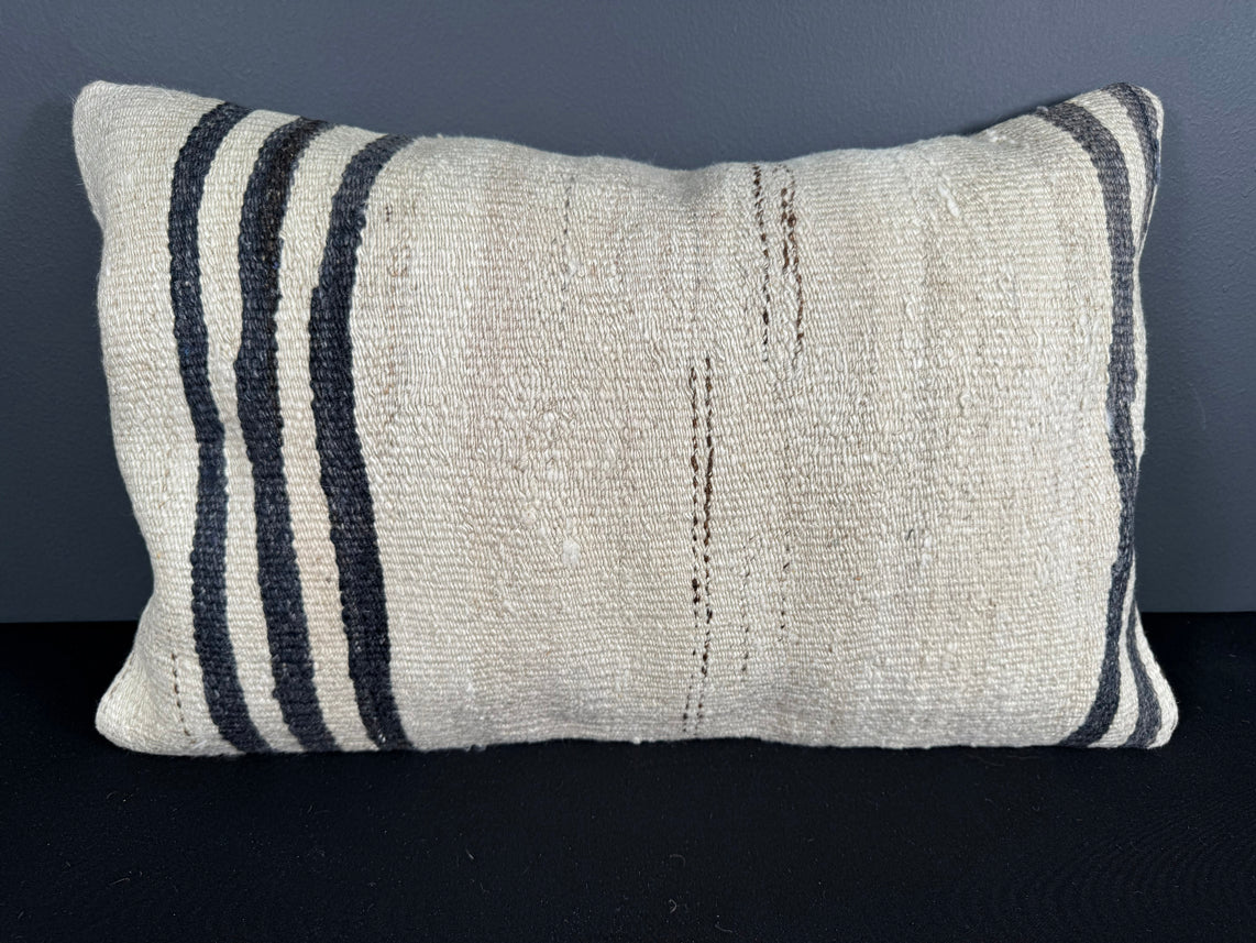 Turkish Hemp Pillow Cushion Natural Beige Black Pillow Cushion Cover 16" x 24" #30151