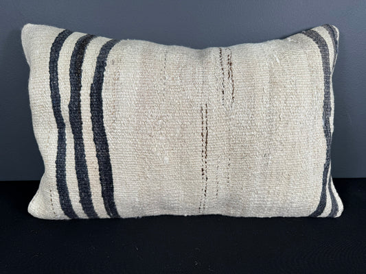 Turkish Hemp Pillow Cushion Natural Beige Black Pillow Cushion Cover 16" x 24" #30151