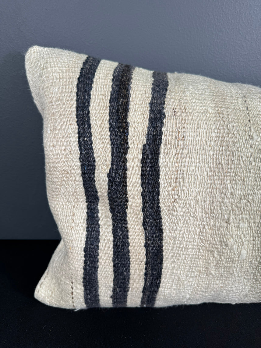 Turkish Hemp Pillow Cushion Natural Beige Black Pillow Cushion Cover 16" x 24" #30151