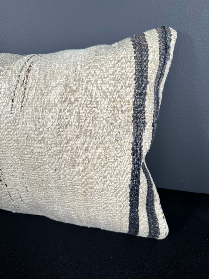Turkish Hemp Pillow Cushion Natural Beige Black Pillow Cushion Cover 16" x 24" #30151