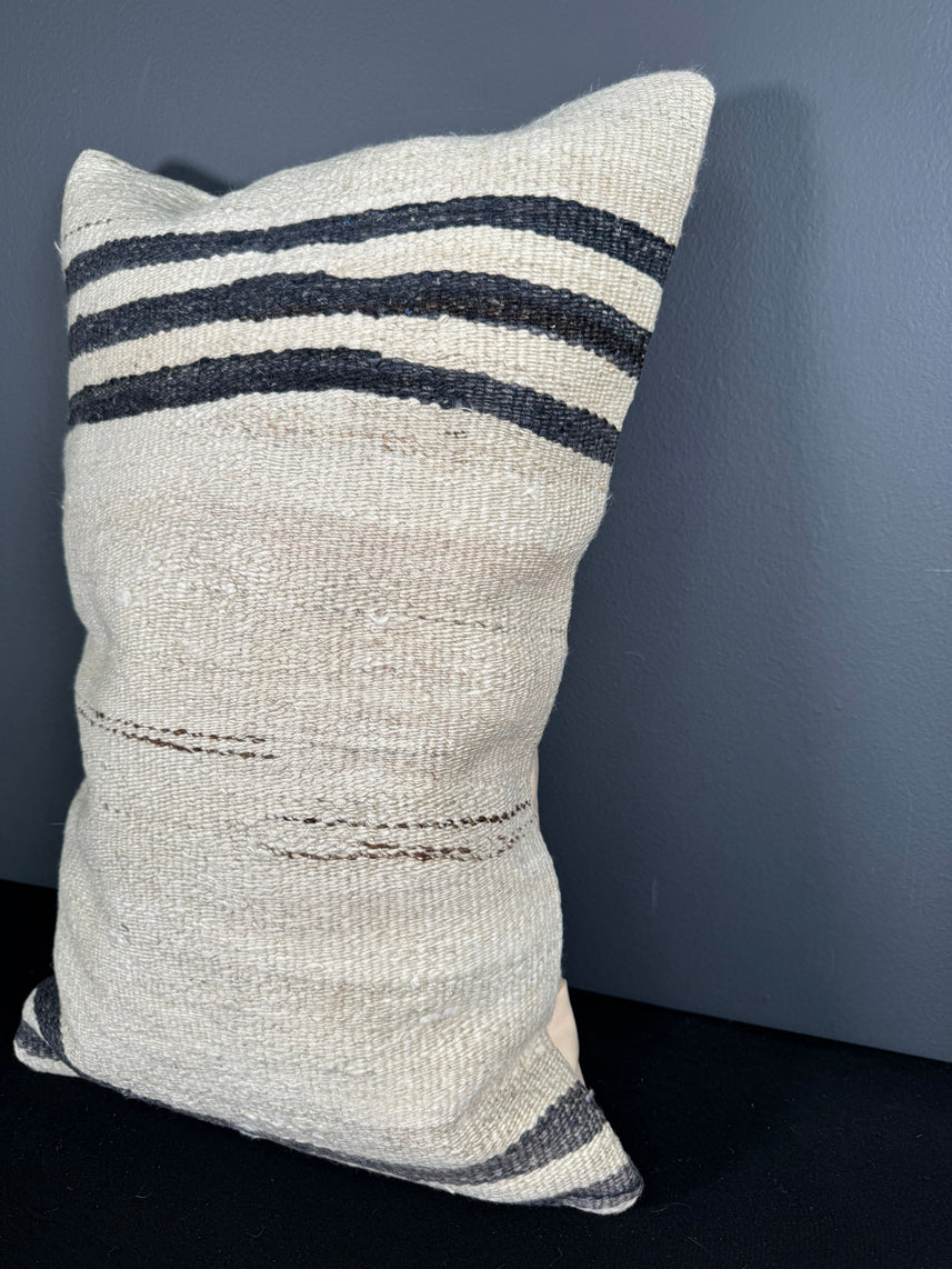 Turkish Hemp Pillow Cushion Natural Beige Black Pillow Cushion Cover 16" x 24" #30151