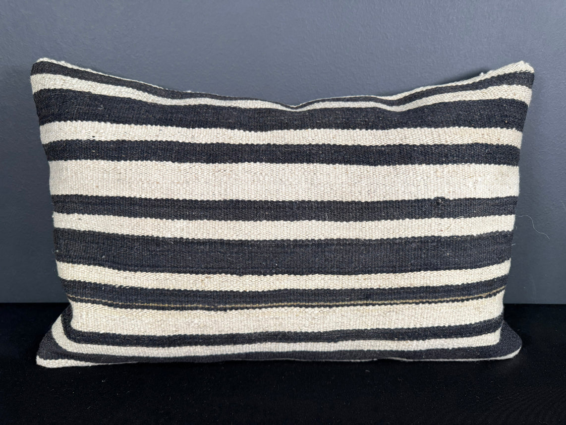 Turkish Hemp Pillow Cushion Natural Beige Black Pillow Cushion Cover 16" x 24" #30125