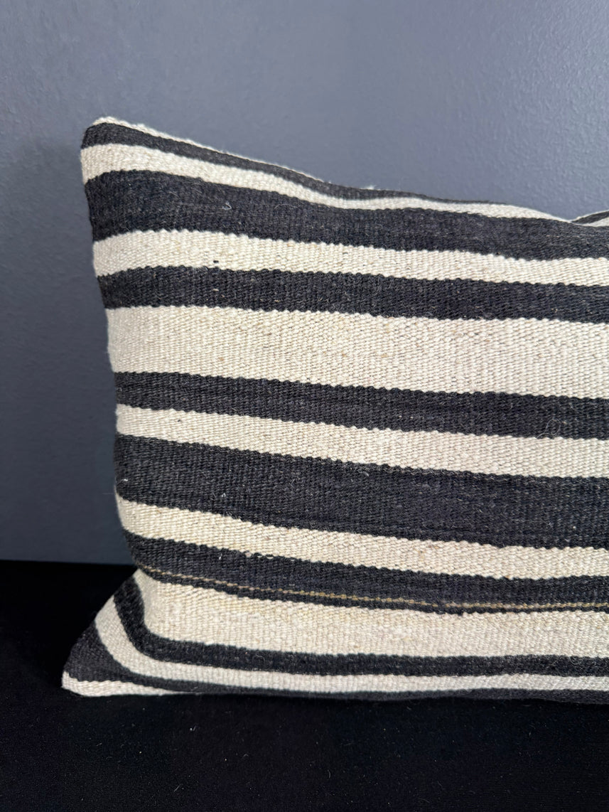 Turkish Hemp Pillow Cushion Natural Beige Black Pillow Cushion Cover 16" x 24" #30125