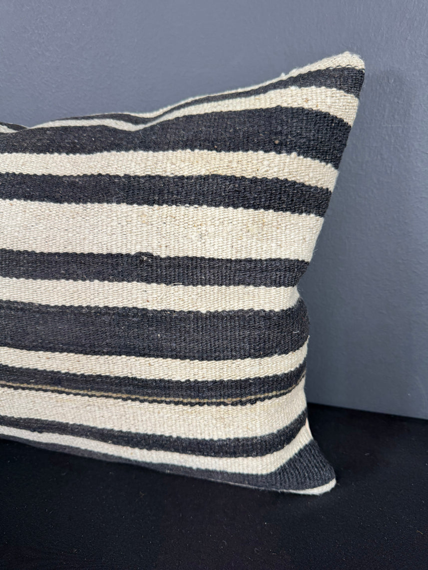 Turkish Hemp Pillow Cushion Natural Beige Black Pillow Cushion Cover 16" x 24" #30125