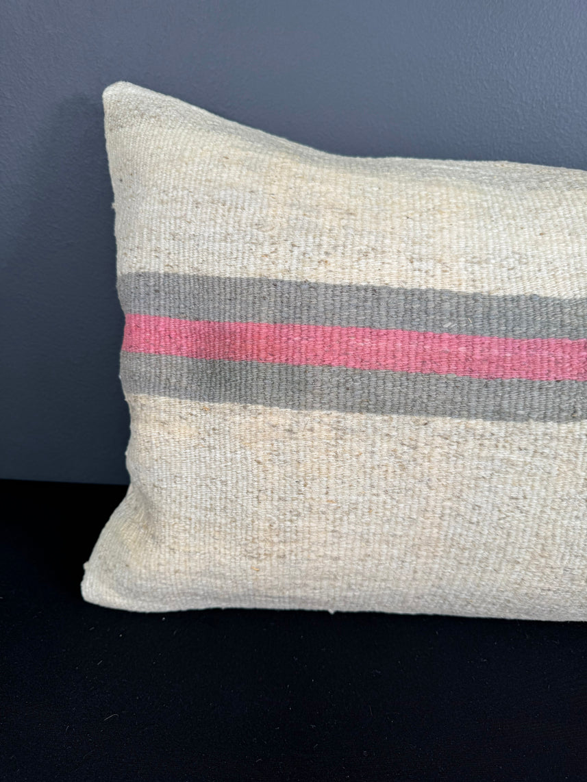 Turkish Hemp Pillow Cushion Natural Beige Pink Pillow Cushion Cover 16" x 24" #30144
