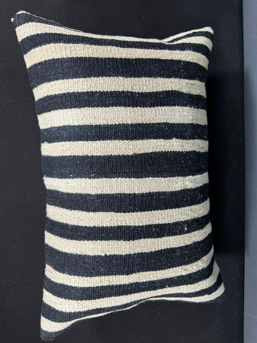 Turkish Hemp Pillow Cushion Natural Beige Black Pillow Cushion Cover 16" x 24" #30121
