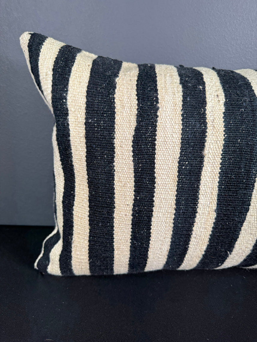 Turkish Hemp Pillow Cushion Natural Beige Black Pillow Cushion Cover 16" x 24" #30121