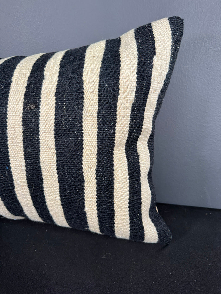 Turkish Hemp Pillow Cushion Natural Beige Black Pillow Cushion Cover 16" x 24" #30121