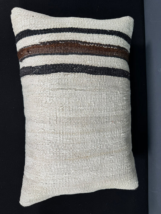 Turkish Hemp Pillow Cushion Natural Beige Black Pillow Cushion Cover 16" x 24" #30132