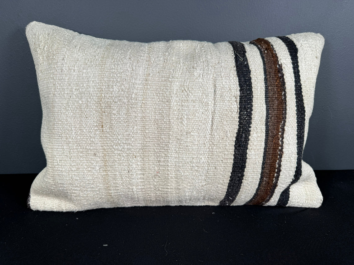 Turkish Hemp Pillow Cushion Natural Beige Black Pillow Cushion Cover 16" x 24" #30132