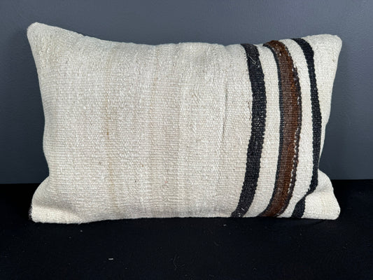 Turkish Hemp Pillow Cushion Natural Beige Black Pillow Cushion Cover 16" x 24" #30132