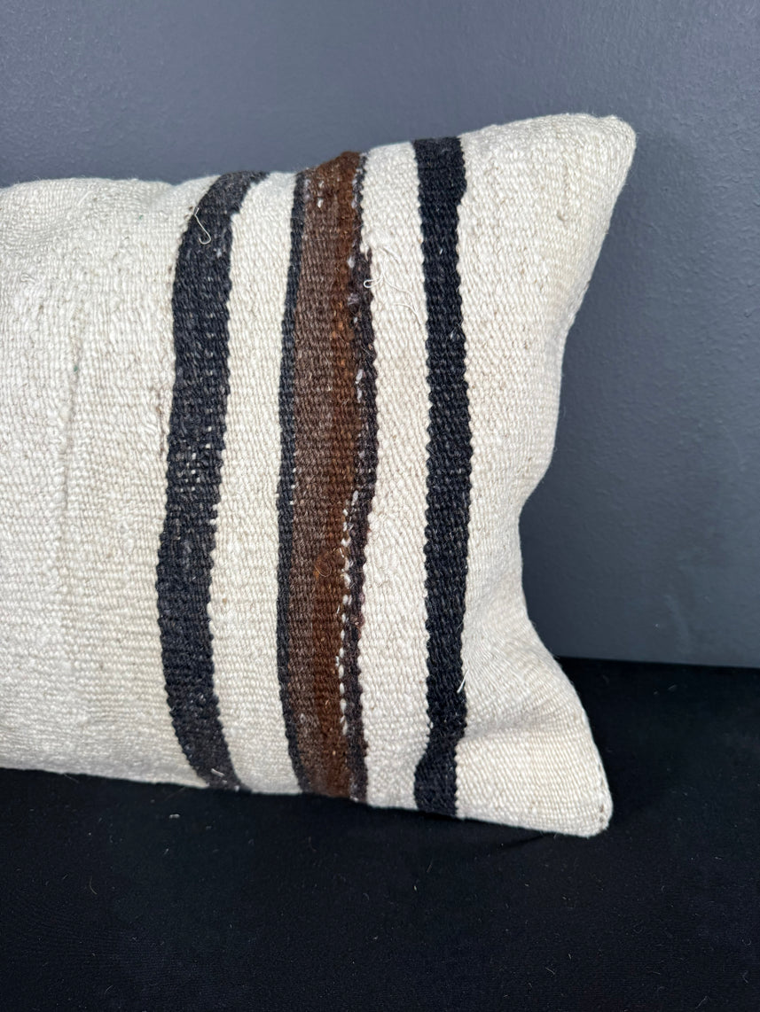 Turkish Hemp Pillow Cushion Natural Beige Black Pillow Cushion Cover 16" x 24" #30132