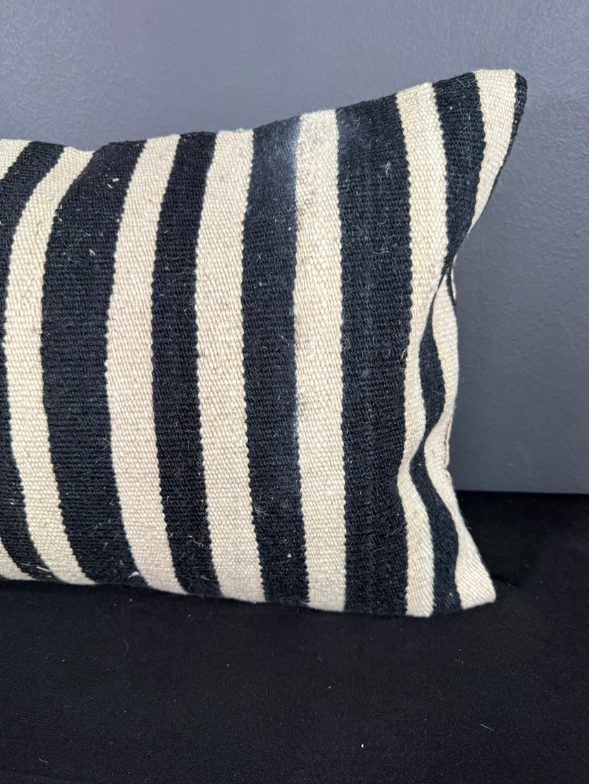 Turkish Hemp Pillow Cushion Natural Beige Black Pillow Cushion Cover 16" x 24" #30108
