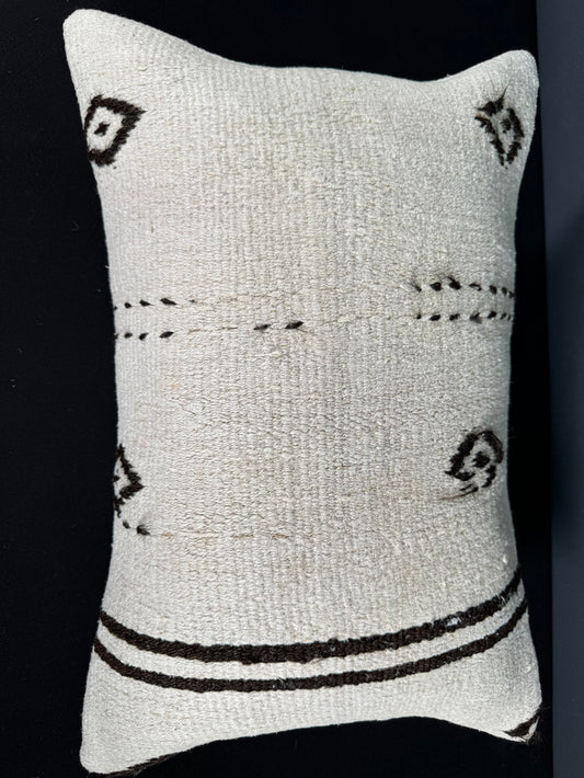 Turkish Hemp Pillow Cushion Natural Beige Black Pillow Cushion Cover 16" x 24" #30037