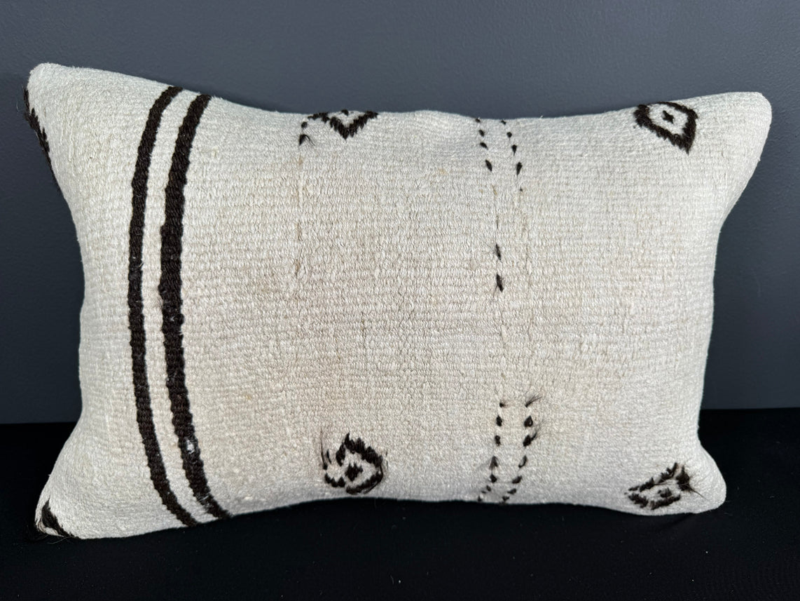 Turkish Hemp Pillow Cushion Natural Beige Black Pillow Cushion Cover 16" x 24" #30037