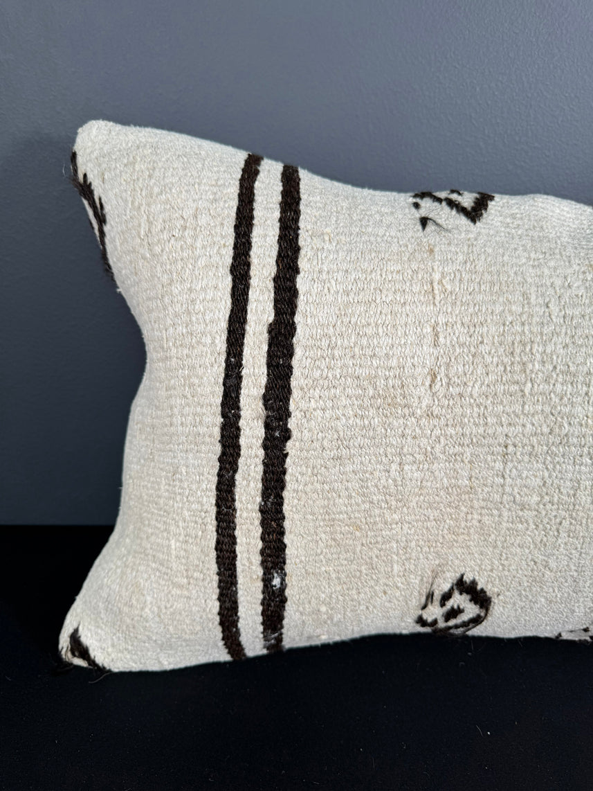 Turkish Hemp Pillow Cushion Natural Beige Black Pillow Cushion Cover 16" x 24" #30037