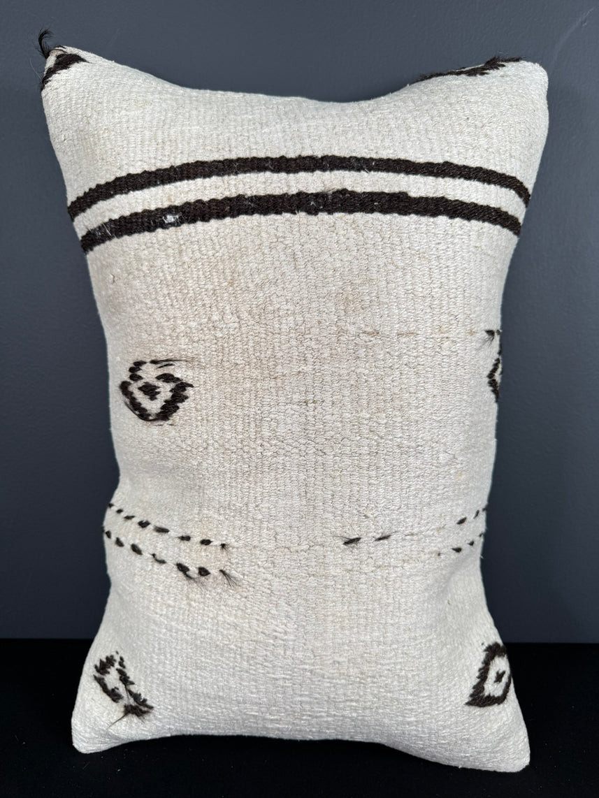 Turkish Hemp Pillow Cushion Natural Beige Black Pillow Cushion Cover 16" x 24" #30037