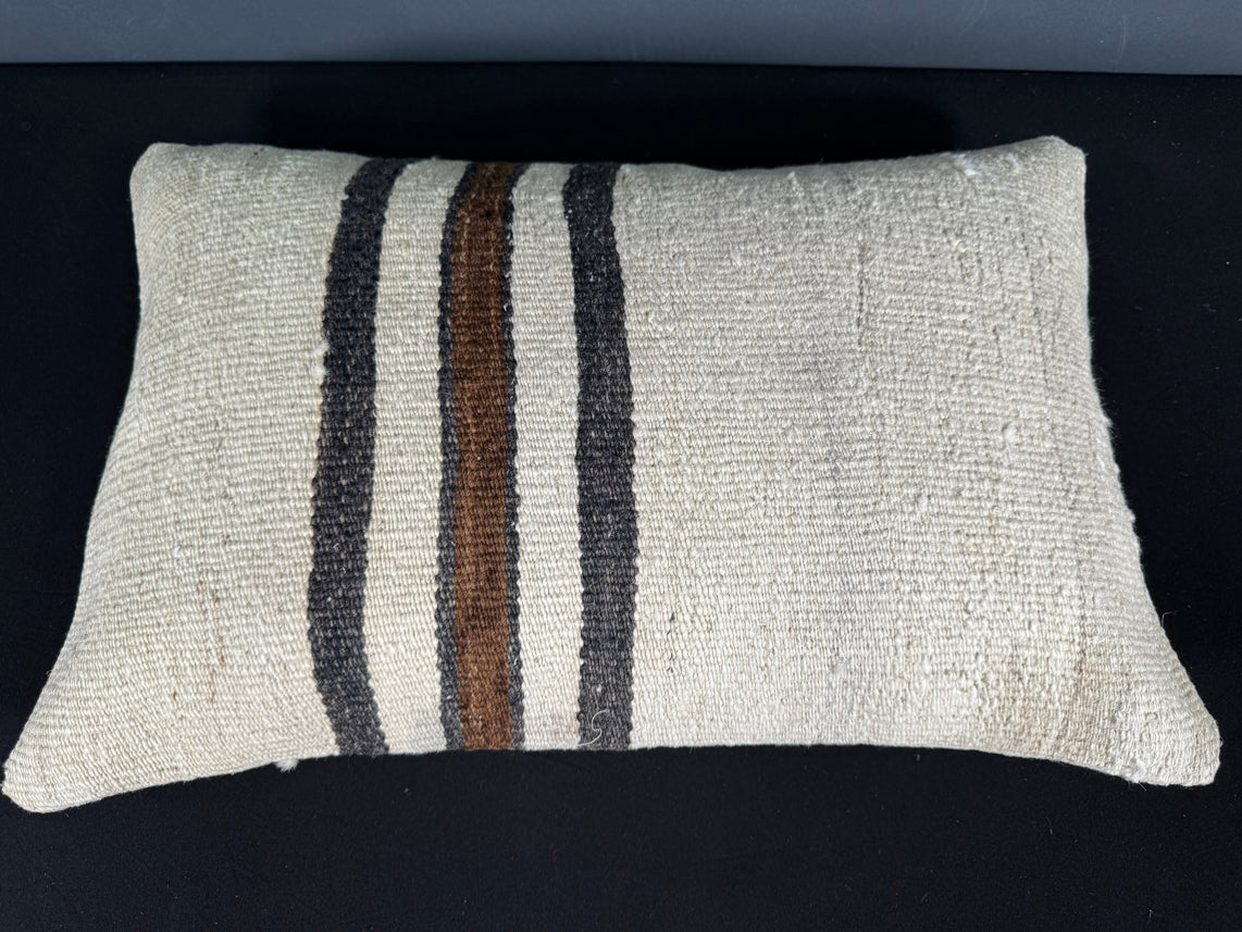 Turkish Hemp Pillow Cushion Natural Beige Black Pillow Cushion Cover 16" x 24" #30036