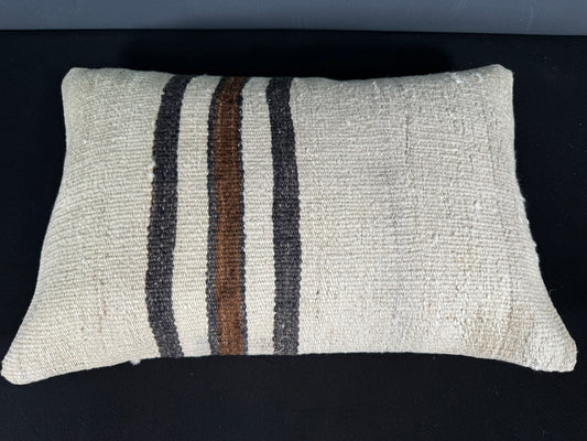 Turkish Hemp Pillow Cushion Natural Beige Black Pillow Cushion Cover 16" x 24" #30036