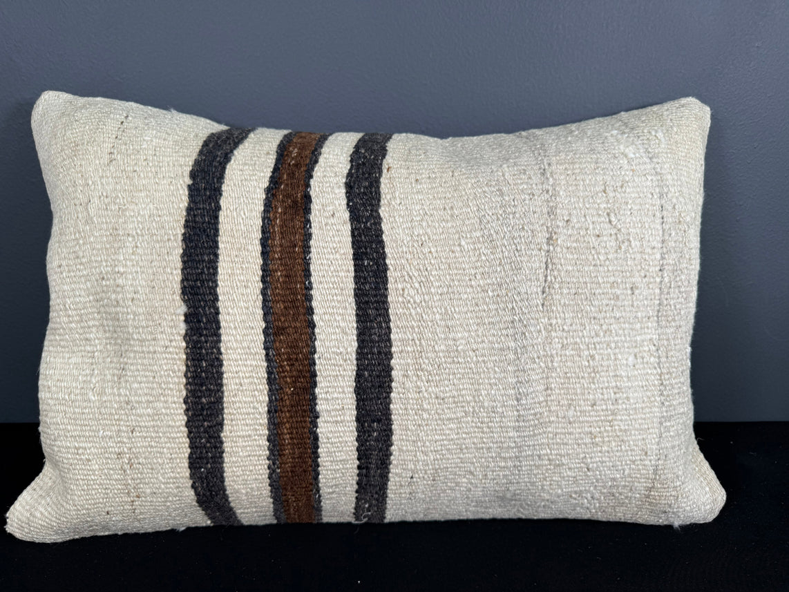 Turkish Hemp Pillow Cushion Natural Beige Black Pillow Cushion Cover 16" x 24" #30036