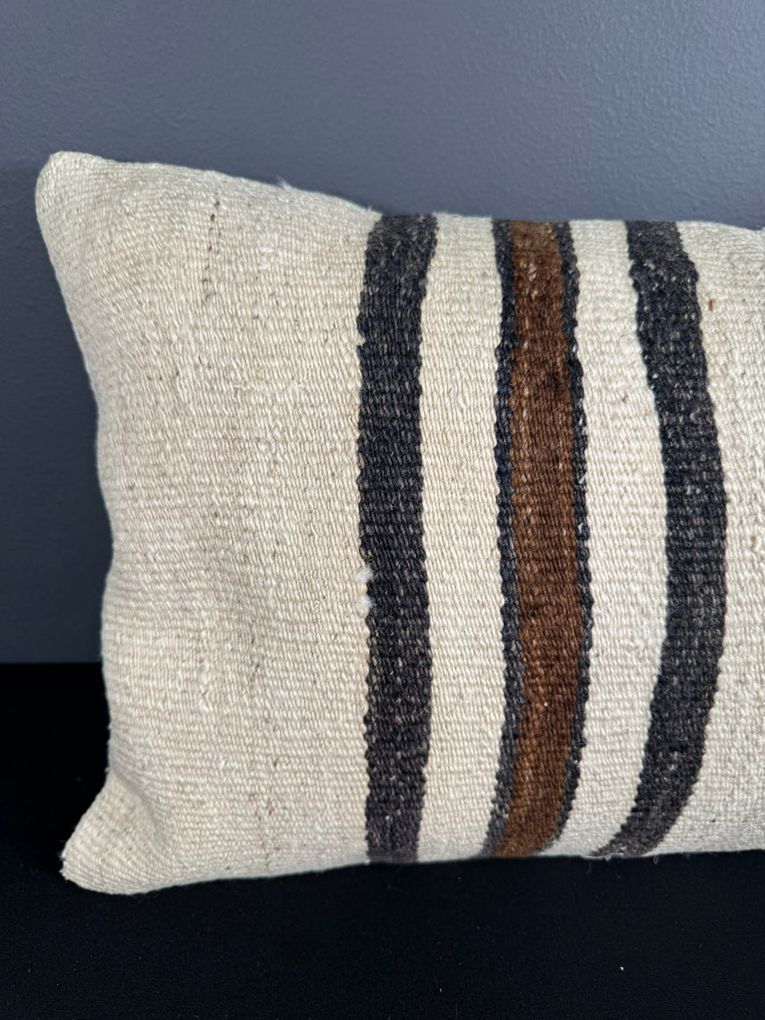 Turkish Hemp Pillow Cushion Natural Beige Black Pillow Cushion Cover 16" x 24" #30036