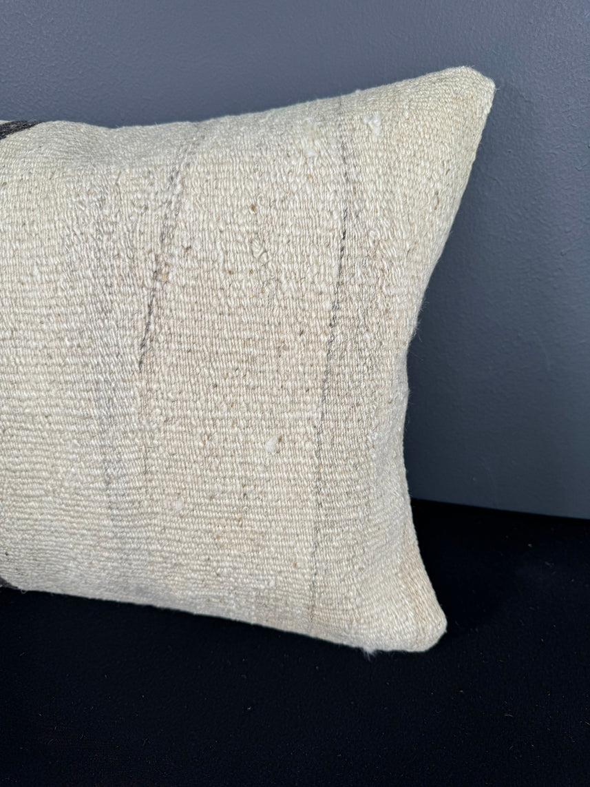 Turkish Hemp Pillow Cushion Natural Beige Black Pillow Cushion Cover 16" x 24" #30036