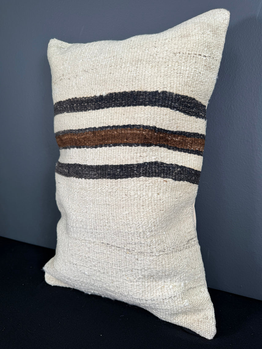 Turkish Hemp Pillow Cushion Natural Beige Black Pillow Cushion Cover 16" x 24" #30036