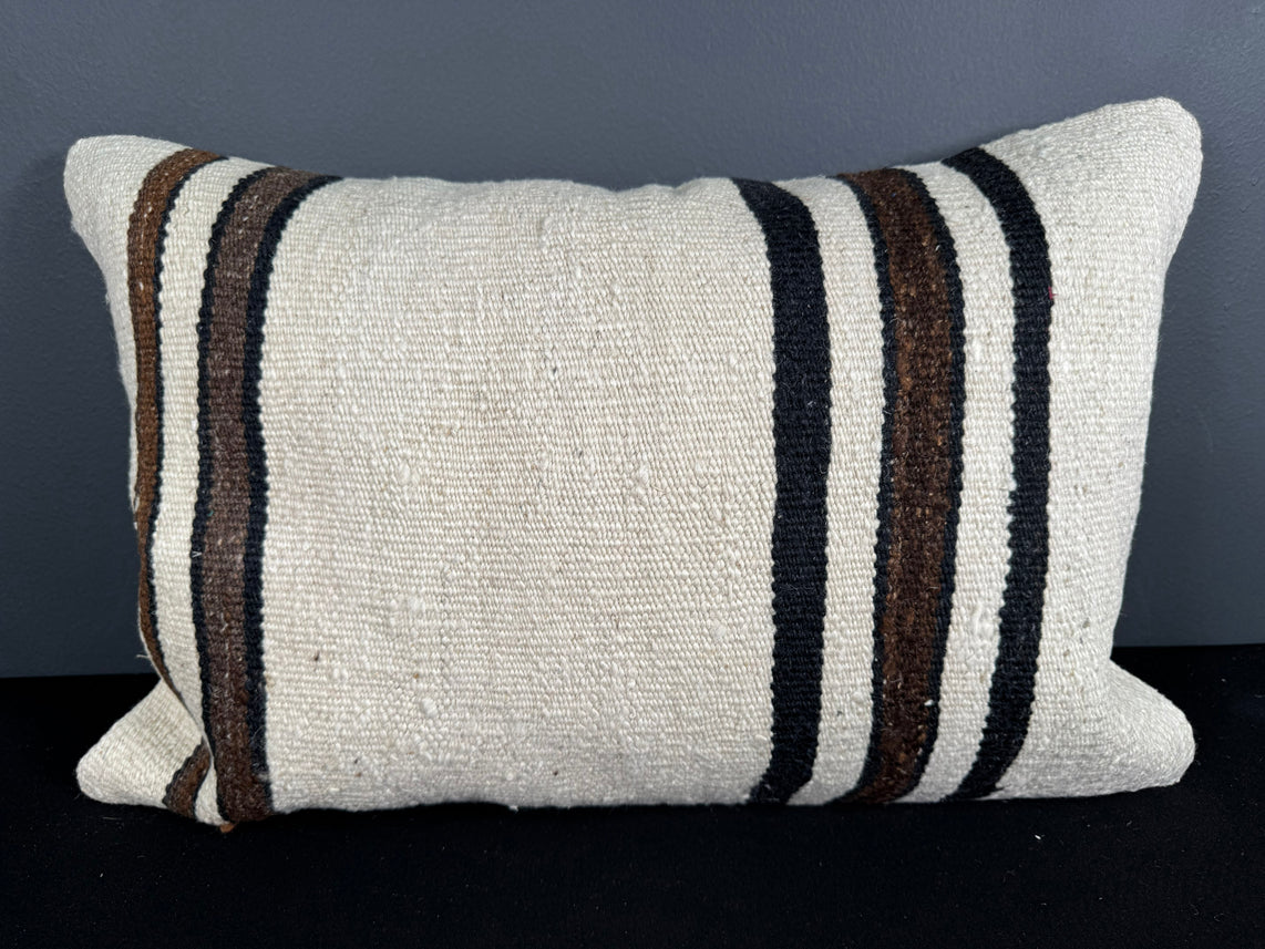 Turkish Hemp Pillow Cushion Natural Beige Black Pillow Cushion Cover 16" x 24" #30095