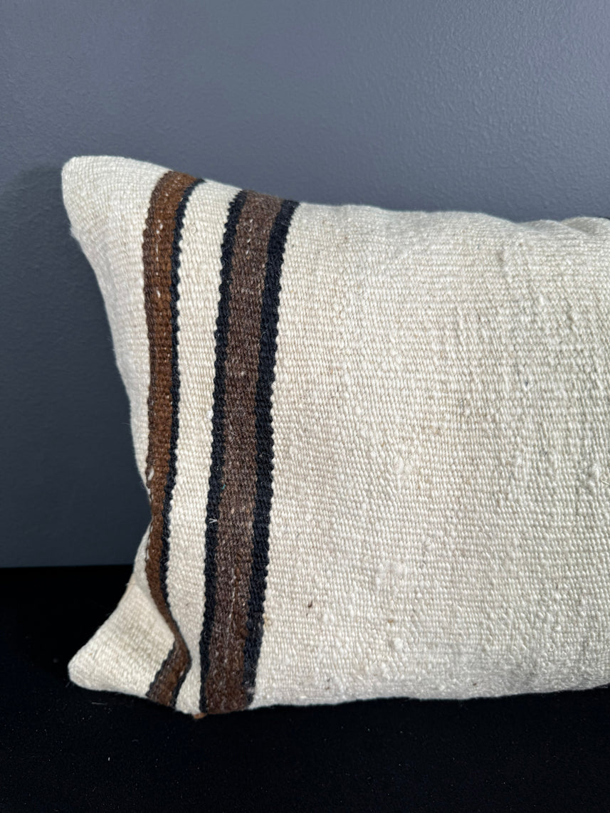 Turkish Hemp Pillow Cushion Natural Beige Black Pillow Cushion Cover 16" x 24" #30095