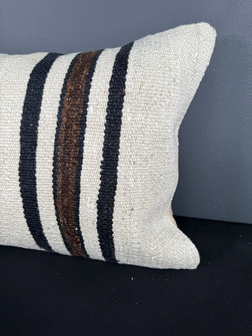 Turkish Hemp Pillow Cushion Natural Beige Black Pillow Cushion Cover 16" x 24" #30095