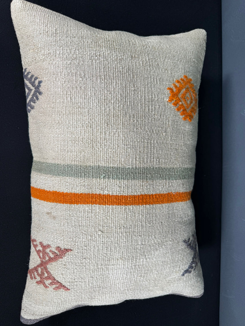 Turkish Hemp Pillow Cushion Natural Beige Orange Pillow Cushion Cover 16" x 24" #30039