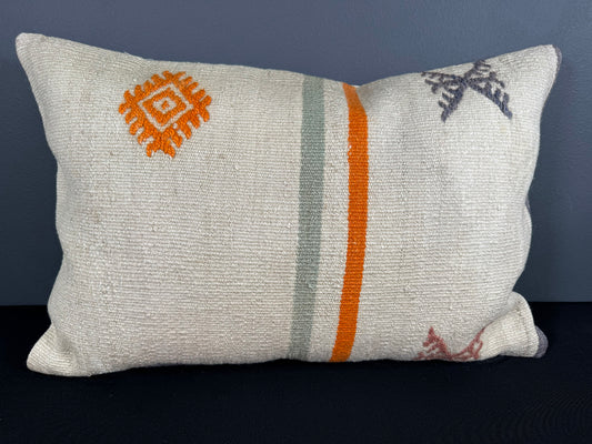 Turkish Hemp Pillow Cushion Natural Beige Orange Pillow Cushion Cover 16" x 24" #30039