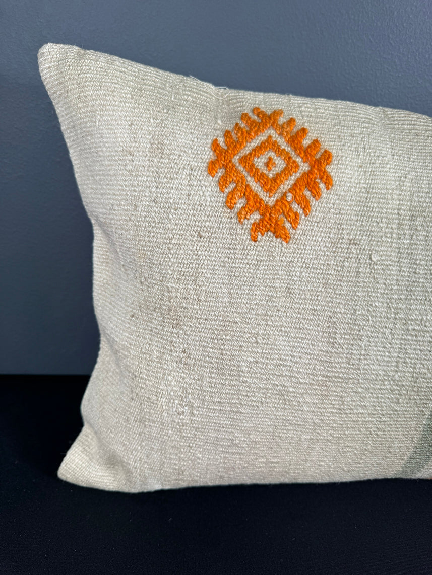 Turkish Hemp Pillow Cushion Natural Beige Orange Pillow Cushion Cover 16" x 24" #30039