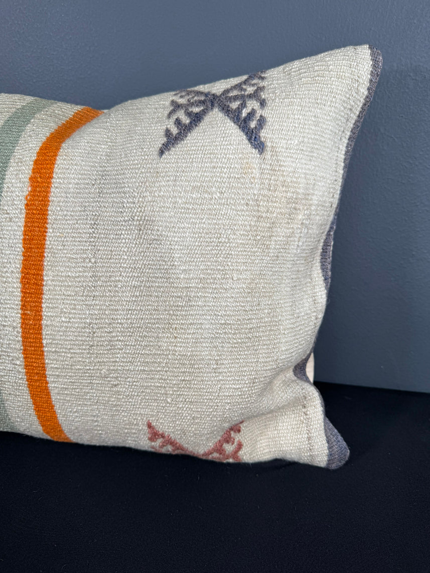 Turkish Hemp Pillow Cushion Natural Beige Orange Pillow Cushion Cover 16" x 24" #30039