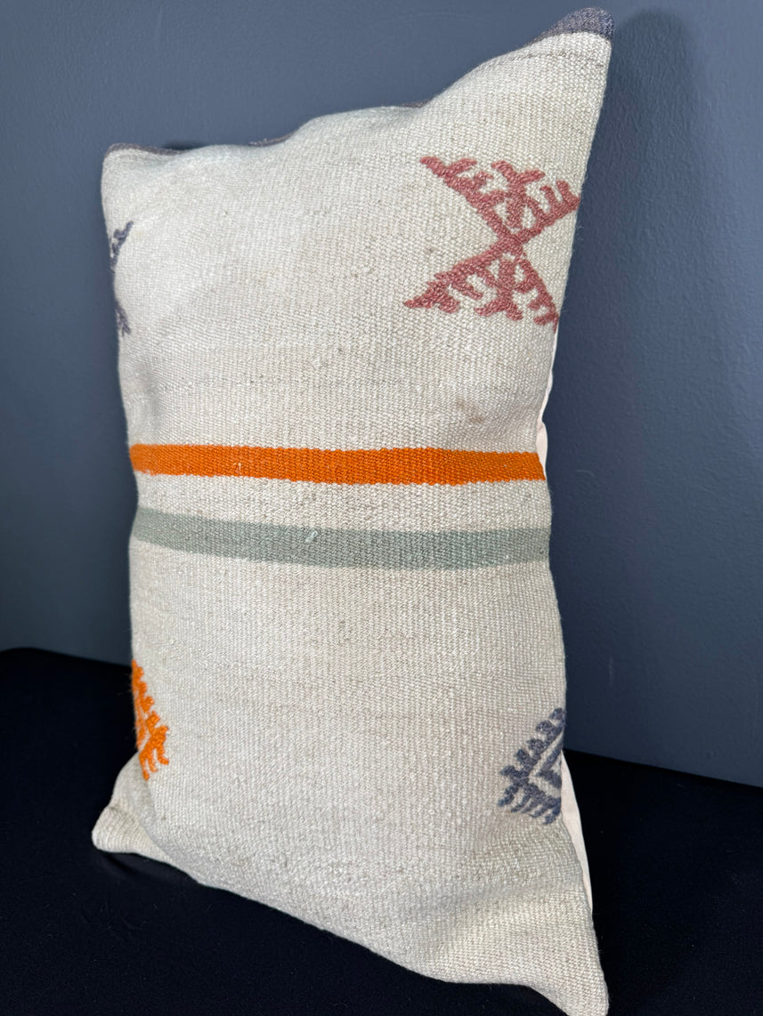 Turkish Hemp Pillow Cushion Natural Beige Orange Pillow Cushion Cover 16" x 24" #30039