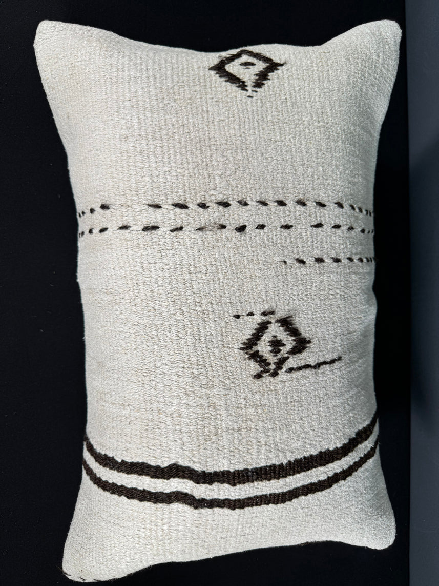Turkish Hemp Pillow Cushion Natural Beige Black Pillow Cushion Cover 16" x 24" #30041