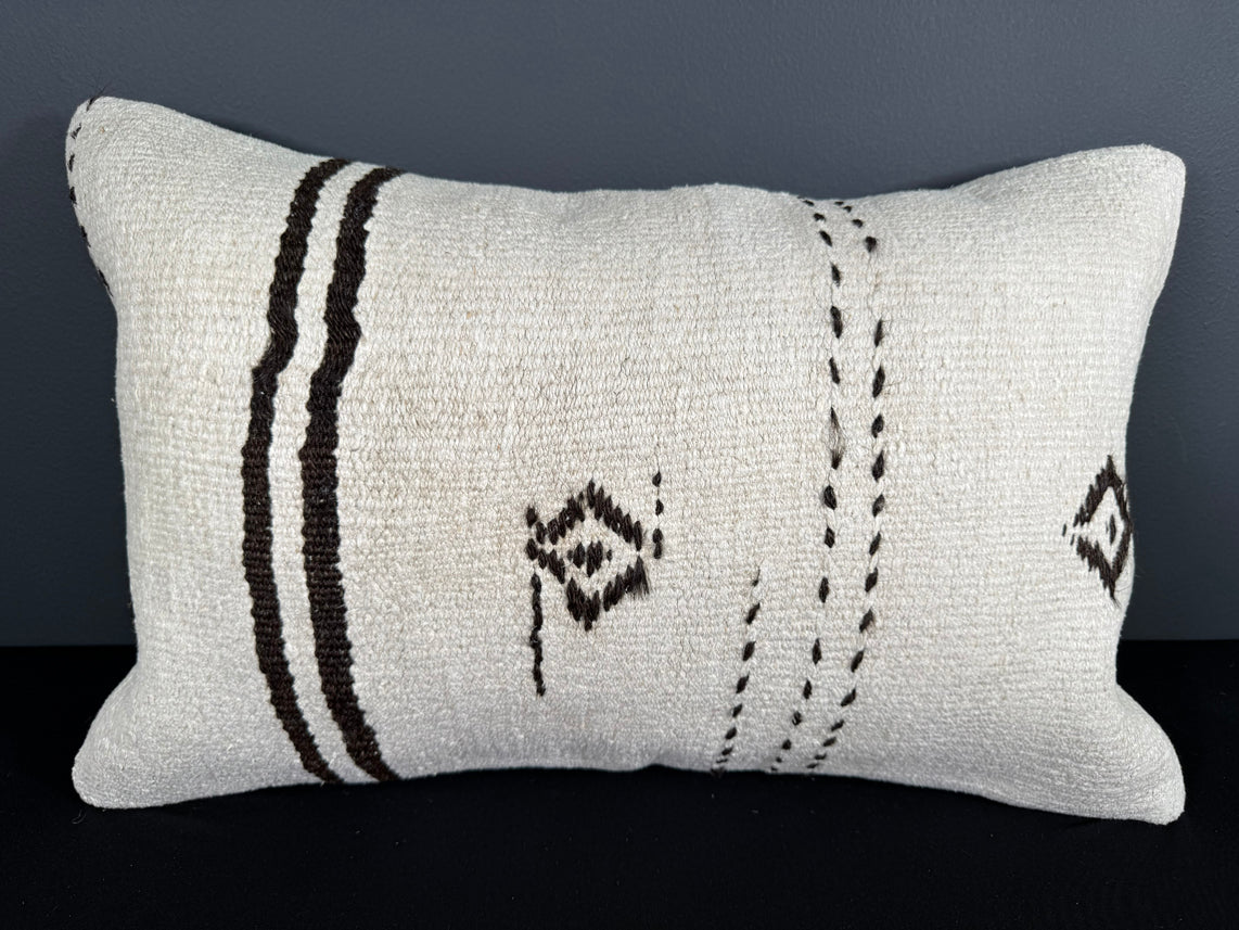 Turkish Hemp Pillow Cushion Natural Beige Black Pillow Cushion Cover 16" x 24" #30041