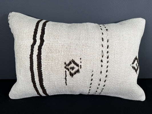Turkish Hemp Pillow Cushion Natural Beige Black Pillow Cushion Cover 16" x 24" #30041