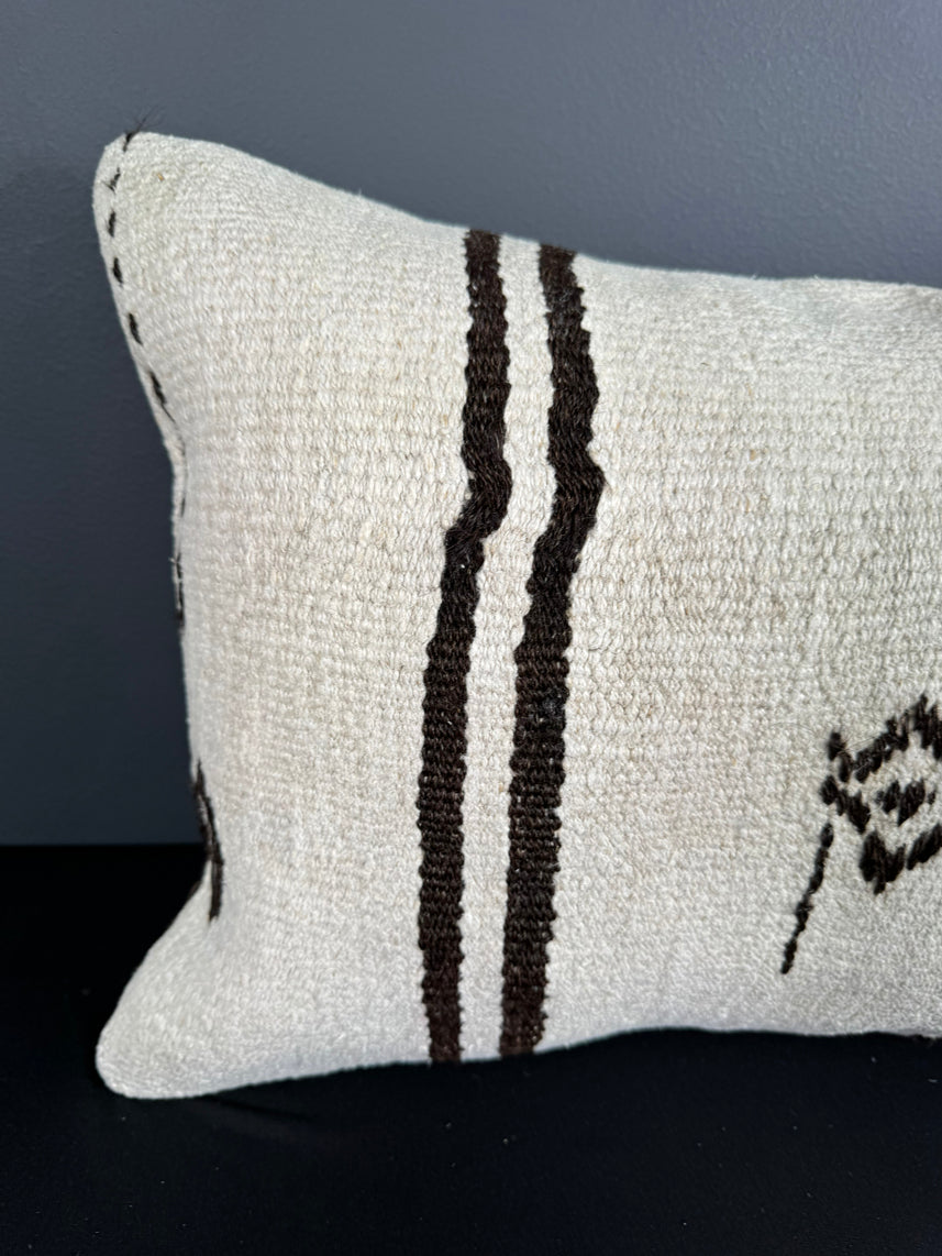 Turkish Hemp Pillow Cushion Natural Beige Black Pillow Cushion Cover 16" x 24" #30041