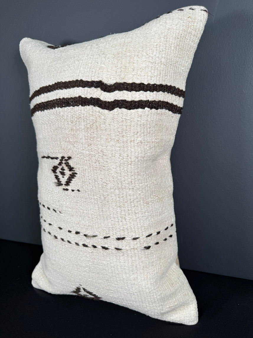 Turkish Hemp Pillow Cushion Natural Beige Black Pillow Cushion Cover 16" x 24" #30041