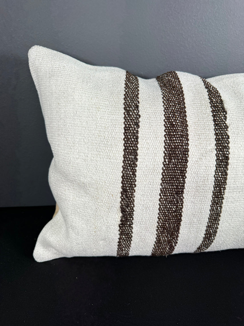 Turkish Hemp Pillow Cushion Natural Beige Dark Brown Pillow Cushion Cover 16" x 24" #30126