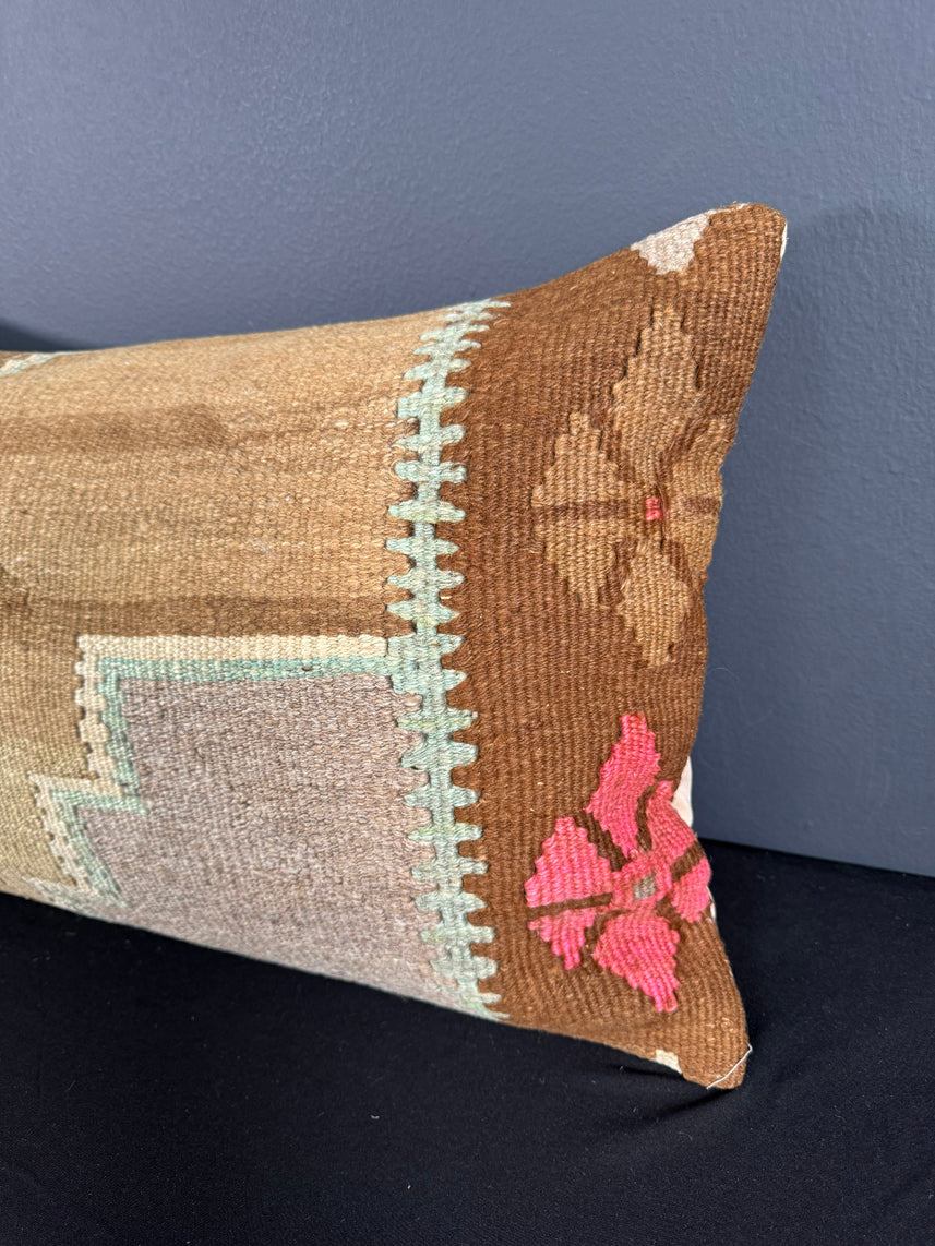 Turkish Hemp Pillow Cushion Natural Blue Brown Pillow Cushion Cover 16" x 24" #30111