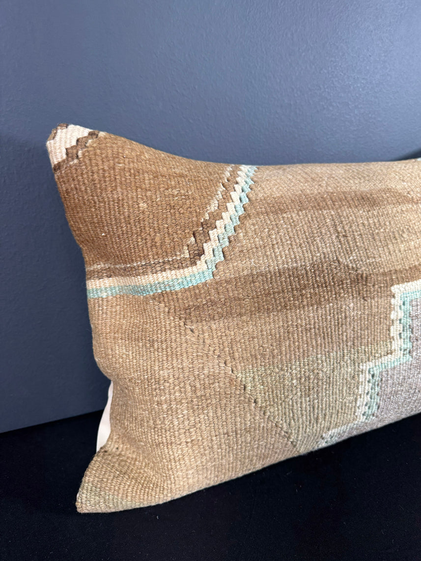 Turkish Hemp Pillow Cushion Natural Blue Brown Pillow Cushion Cover 16" x 24" #30111