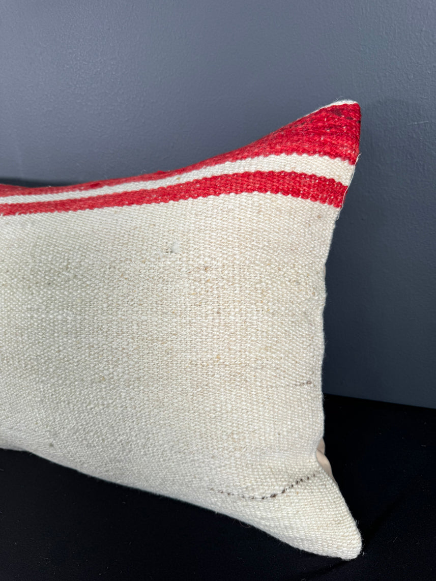Turkish Hemp Pillow Cushion Natural Beige Red Pillow Cushion Cover 16" x 24" #30020